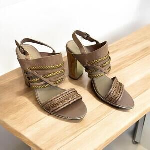 Reaction Kenneth Cole Women's Size 9 Sandals Tan Gold Braided Strap Chic